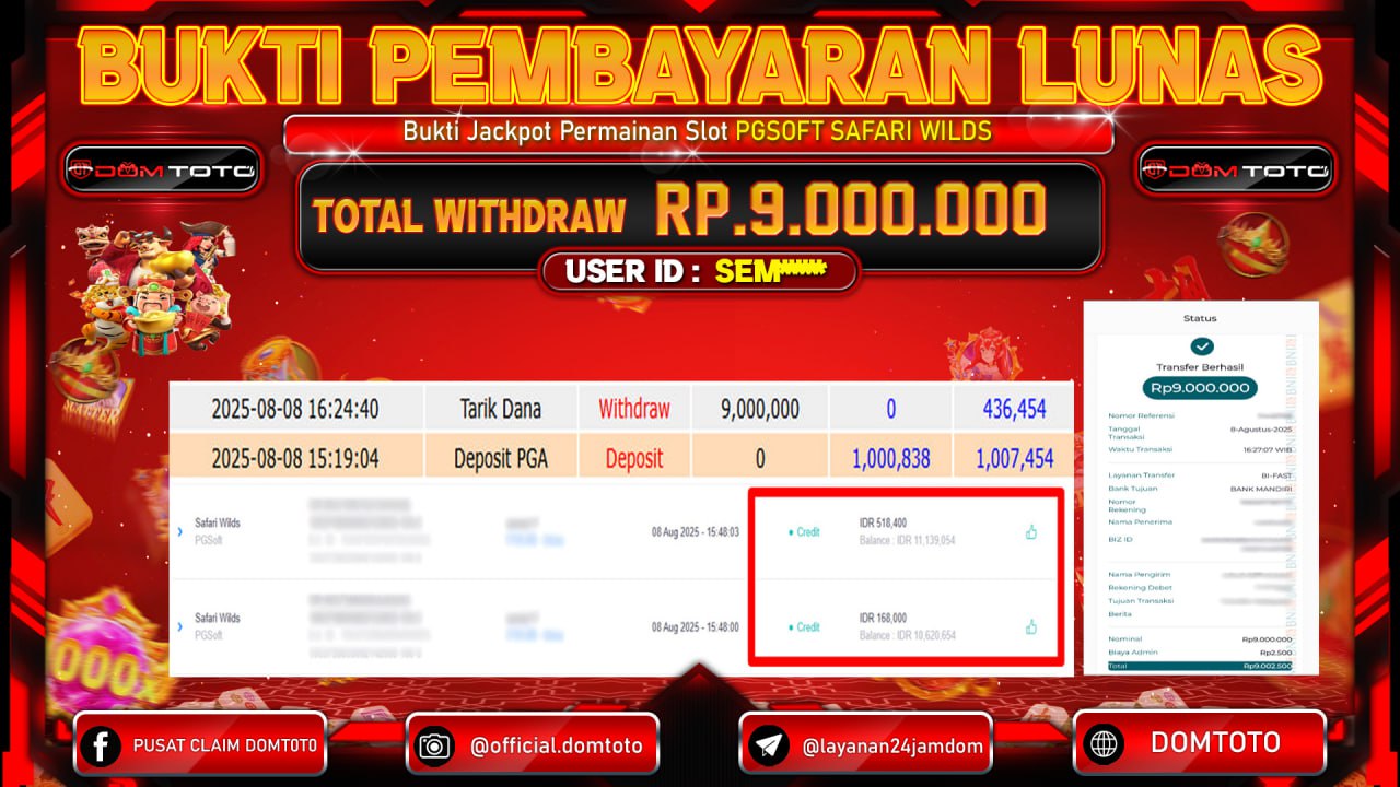 🔥🔥 JACKPOT SLOT SAFARI WILDS 08 AGUSTUS 2025 🔥🔥 SELAMAT KEPADA PEMENANG ID : SEMXXXX